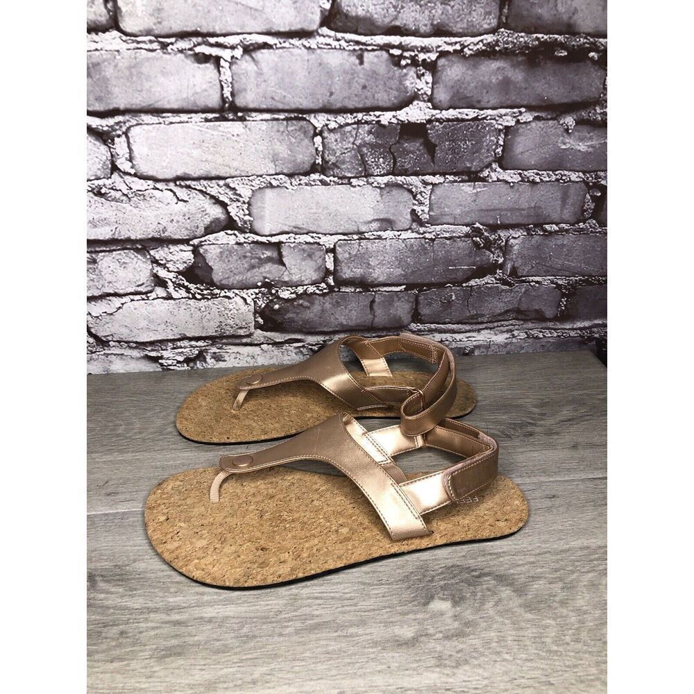 Feel Grounds Seaside Luxe Rose Pink Leather Strap Cork Flat Sandals Women Sz 42